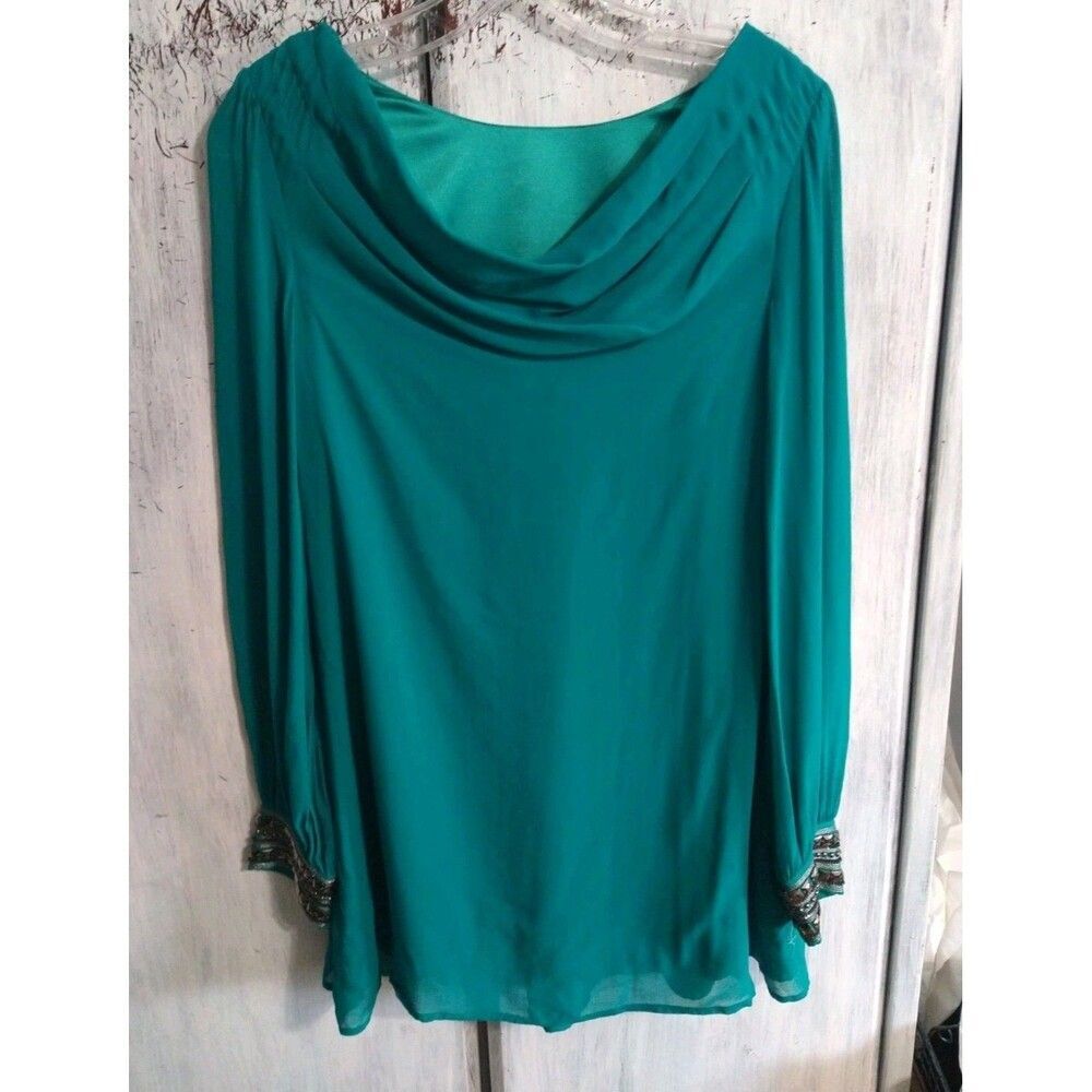 Guess 100% Silk Sheer Sleeve Embellished Tunic Top Xs Boho Vintage Feminine Y2k